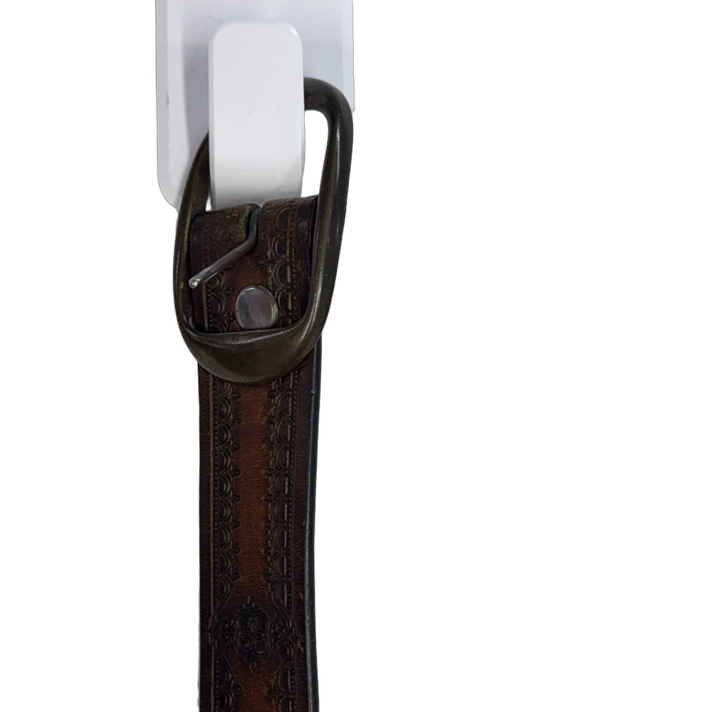 Women's Brown Leather Western Belt Size 40 Floral Studded Buckle